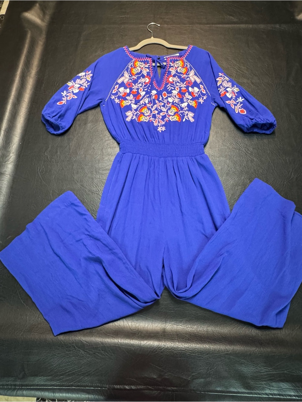 Boden Cobalt Blue Embroidered Wide-Leg Jumpsuit - Picture 3 of 11